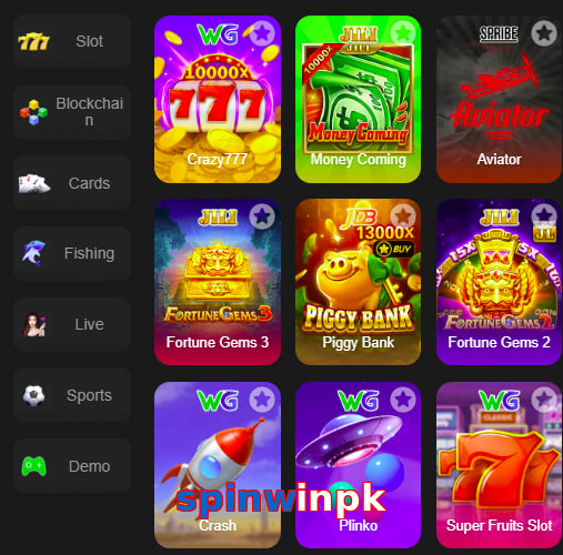 Main screen of Spinwinpk game page for PK players