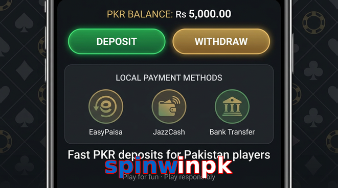 Deposit and withdrawal screen with PKR methods